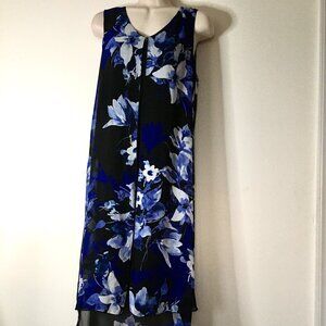 Connected Apparel Navy blue floral midi dress , size 8